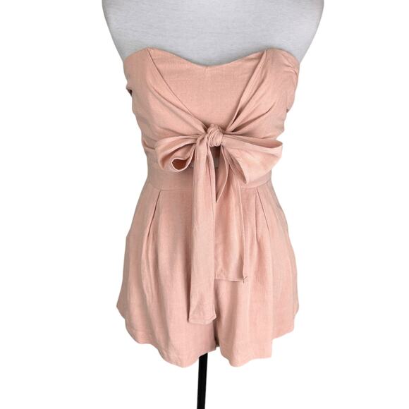 The Clothing Company NWT Blush Strapless Linen Blend Bow Detail Girly Romper - Picture 1 of 11